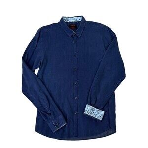 Jared Lang Shirt Mens XL Navy Button Down Paisley Flip Cuff Print  Long Sleeve